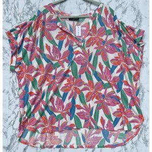 Lane Bryant Womens Plus Size 26/28 Floral Print Short Sleeve Top